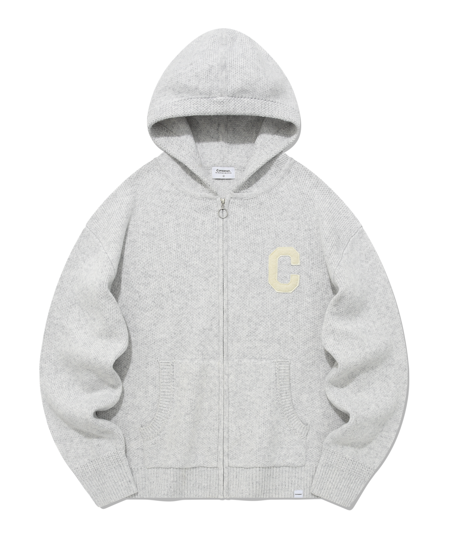 MUSINSA | COVERNAT C Logo Lambswool Hoodie Zip-up Knit Grey