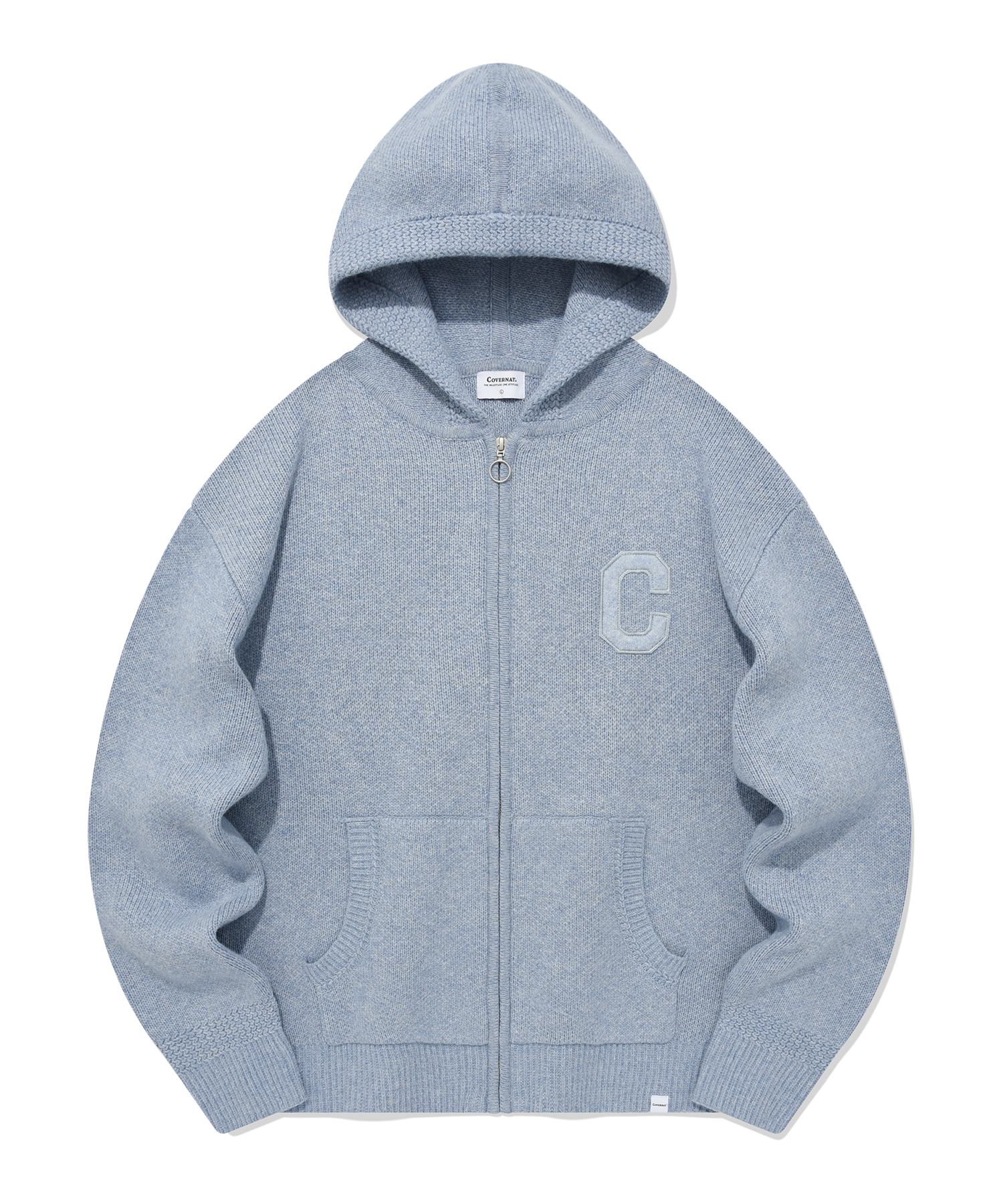 MUSINSA | COVERNAT C Logo Lambswool Hoodie Zip-up Knit Blue