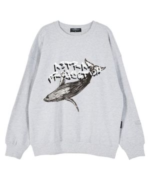 웨일 오버핏 드롭숄더 맨투맨_화이트 멜란지