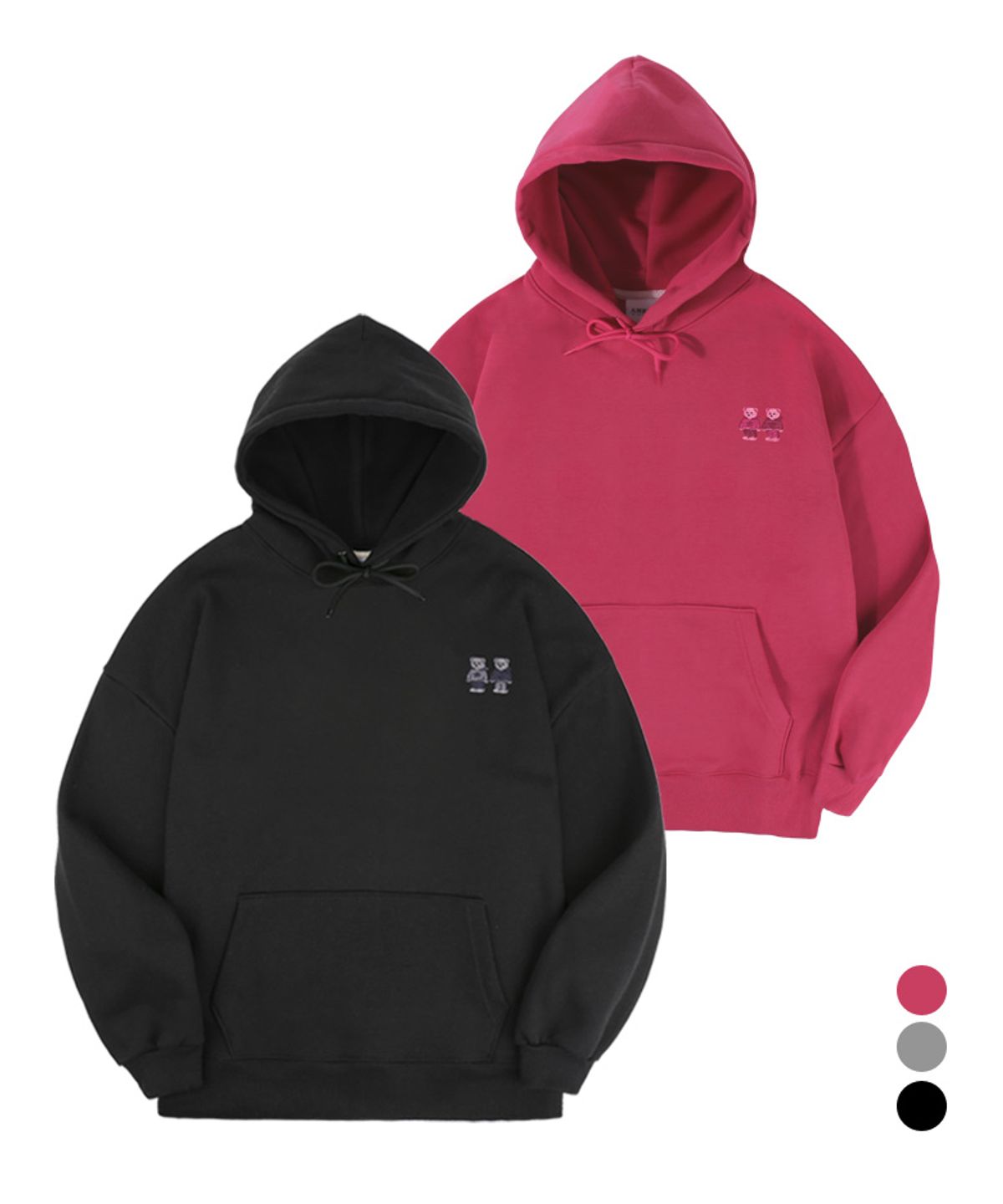 엠블러(AMBLER) [패키지 세트] Twinlook bear 남여공용 오버핏 후드 티셔츠 AHP1005 2PACK(3colors)