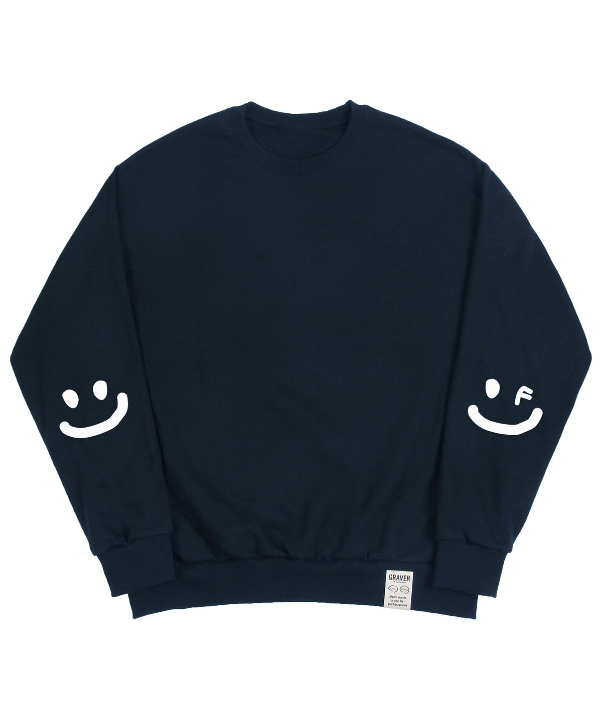 그레이버(GRAVER) [UNISEX]엘보우 스마일드로잉 맨투맨_네이비/화이트 로고