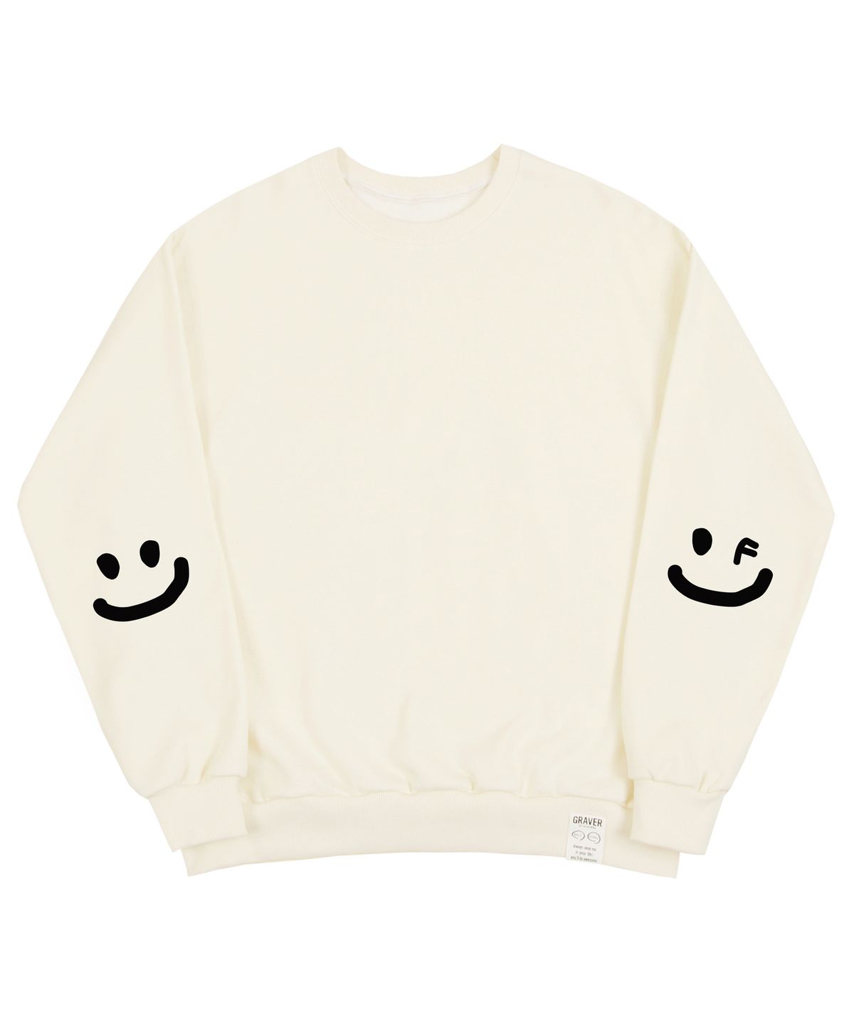 그레이버(GRAVER) [UNISEX]엘보우 스마일드로잉 맨투맨_크림/블랙 로고