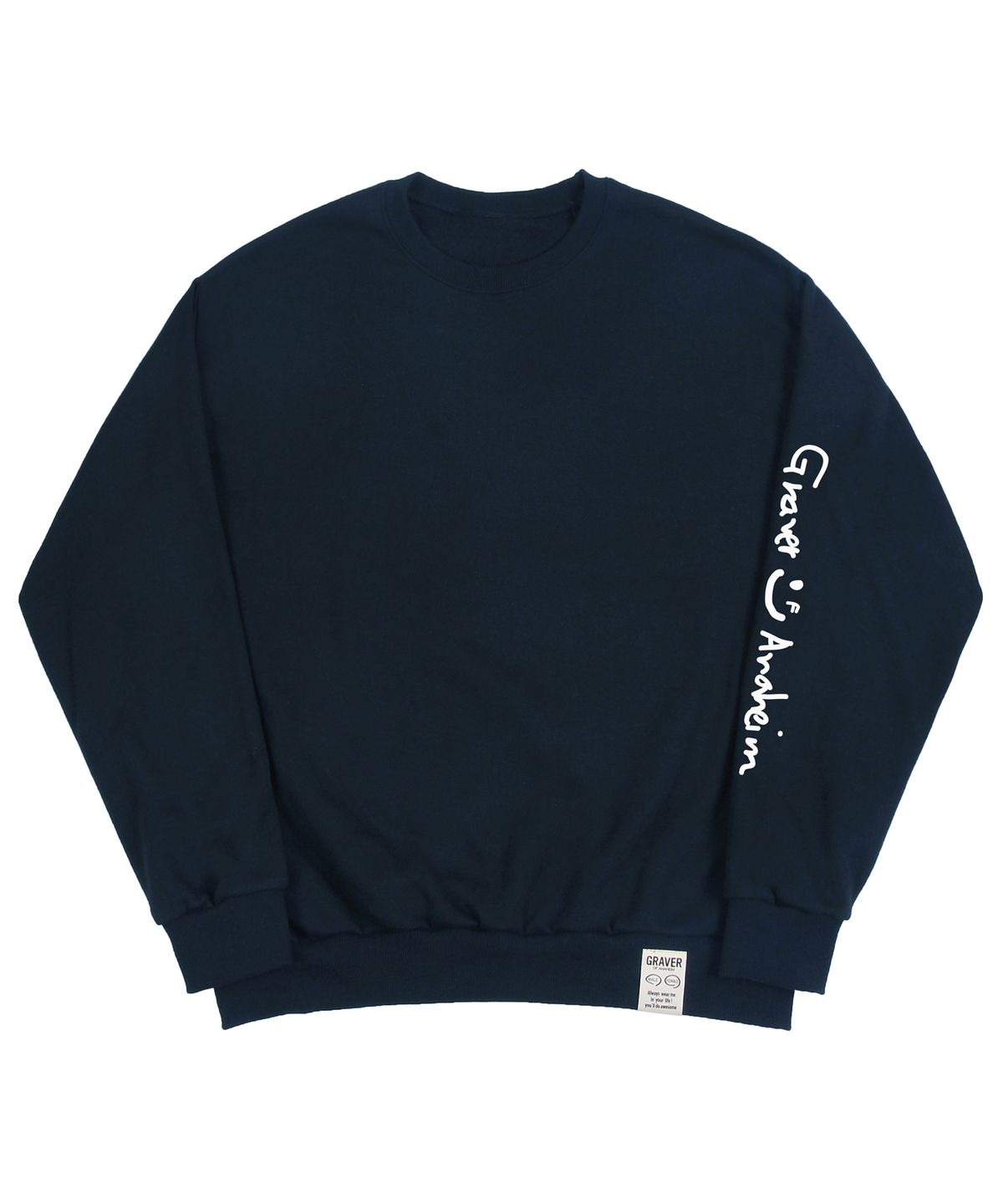 그레이버(GRAVER) [UNISEX]엘보우 드로잉 로고 스마일 맨투맨_네이비