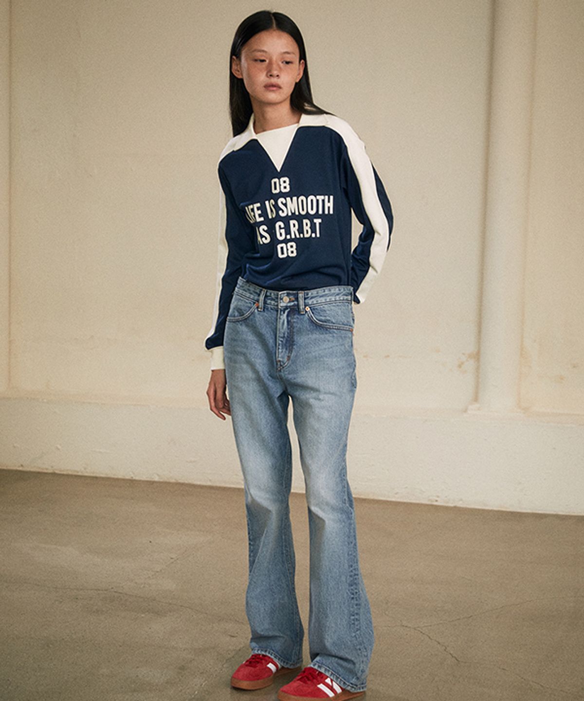 그린버터(GREENBUTTER) Brush Washed Jeans (Medium blue)
