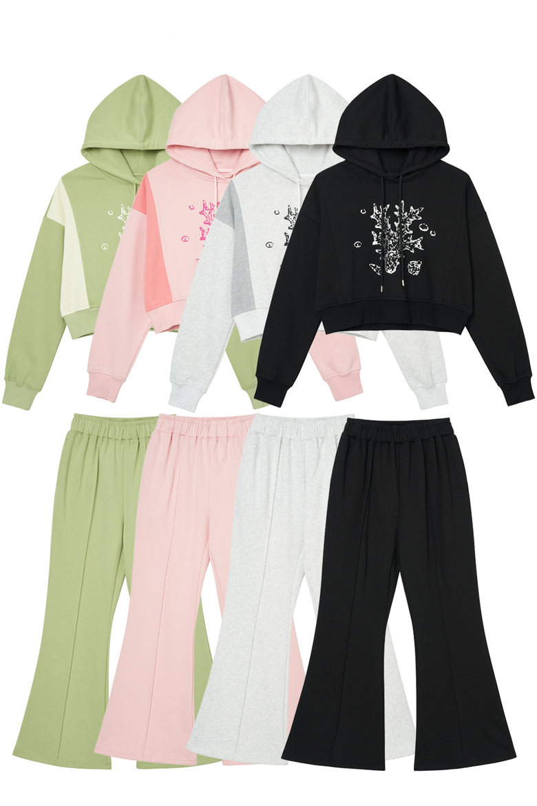 [SET] 산호초 크롭 후드 부츠컷 셋업 (4color)