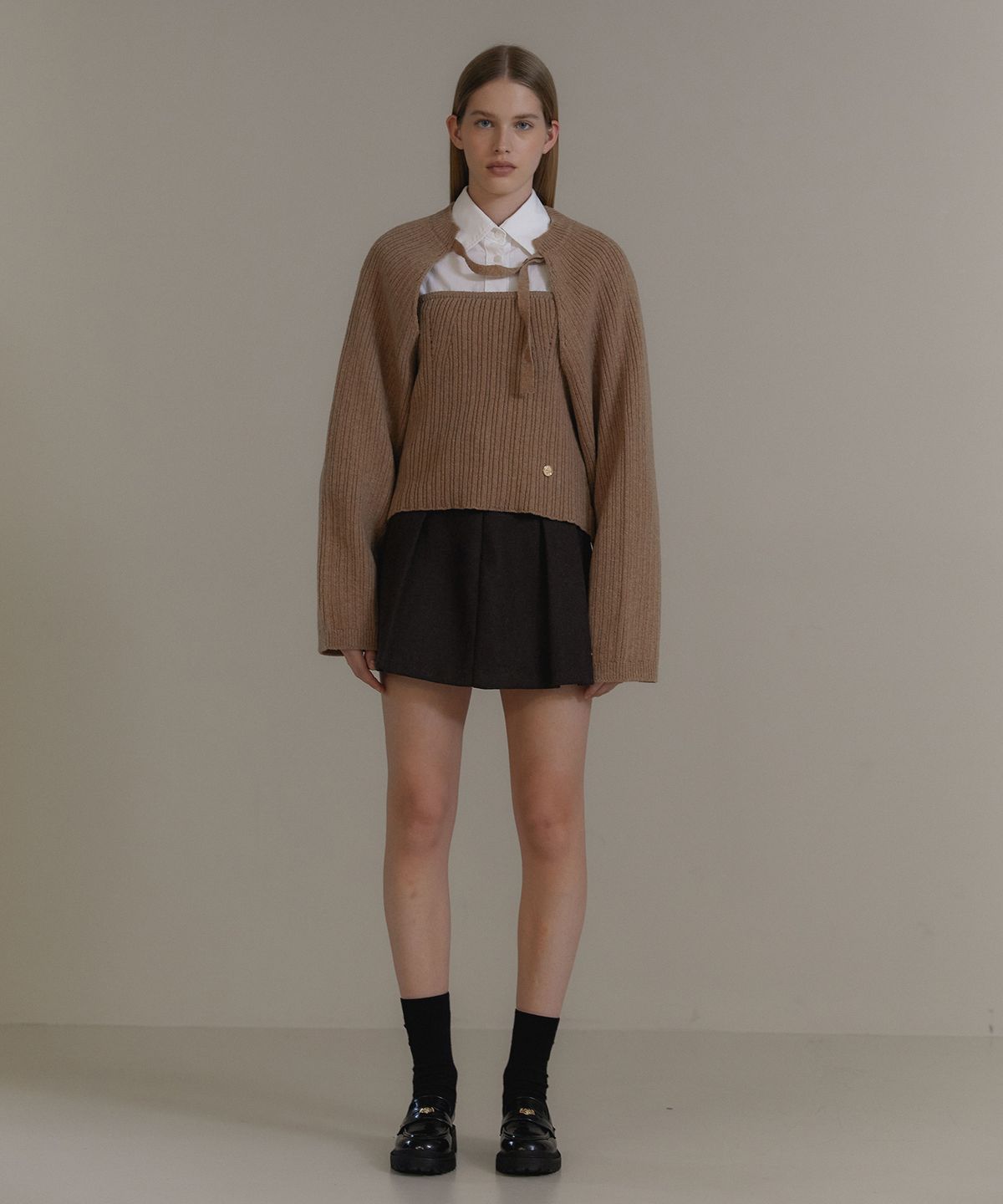 아노에틱(ANOETIC) SHORT PLEATS SKIRT_BROWN
