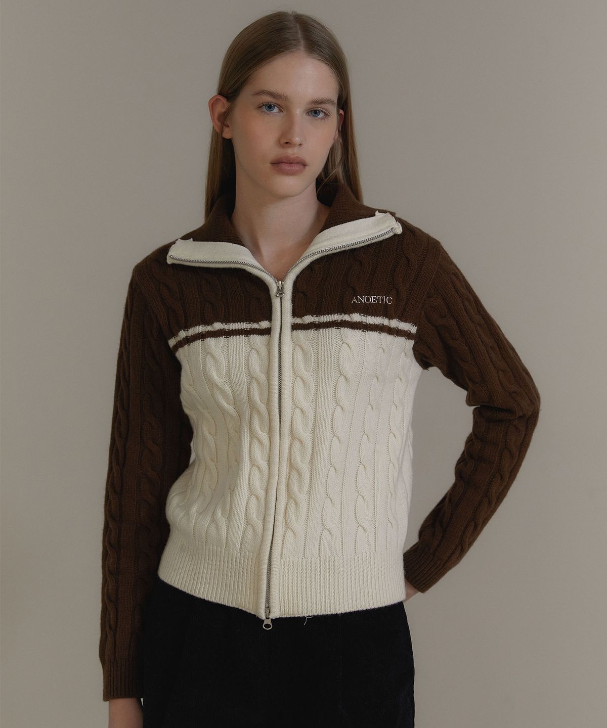 아노에틱(ANOETIC) ANC TWO-WAY COLORING ZIP-UP_BROWN