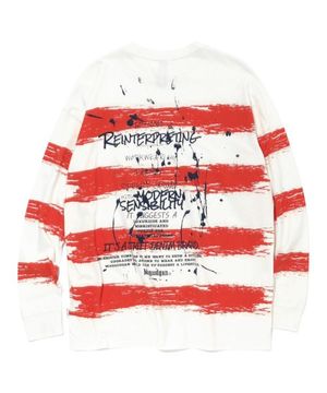 스웩버 3559 스트라이프 오버핏 오렌지 긴팔티셔츠