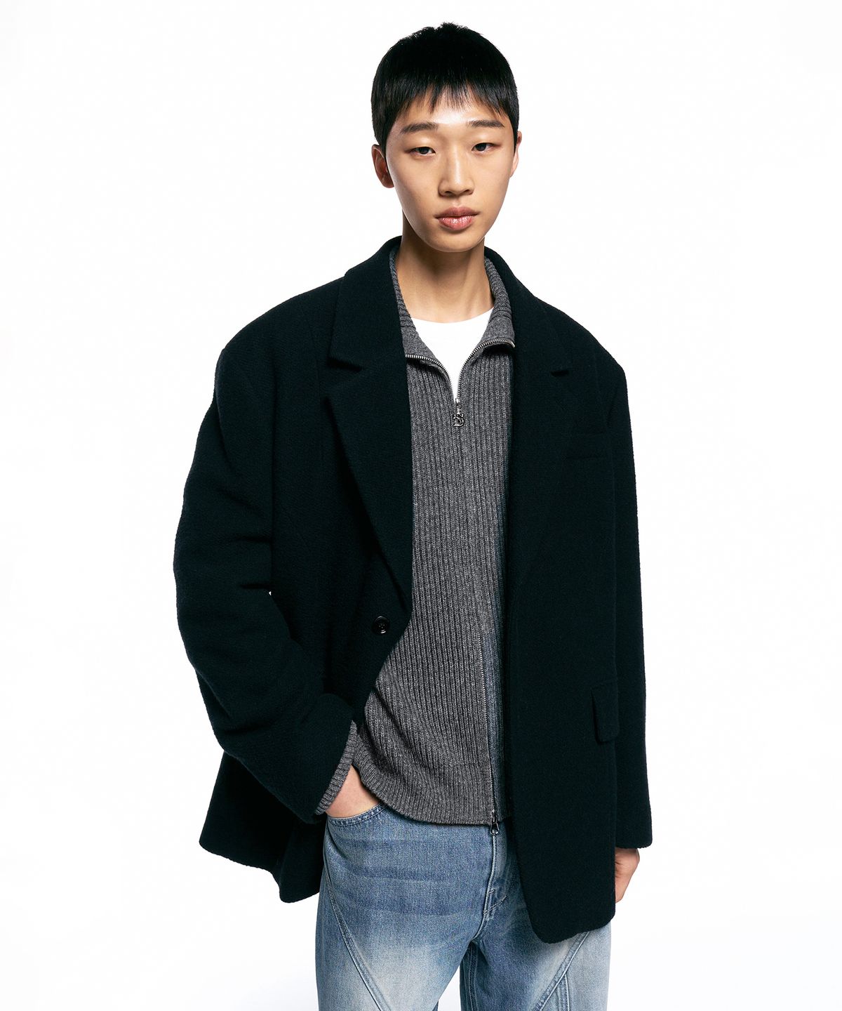 인사일런스(INSILENCE) 홈스펀 울 실루엣 블레이저 BLACK