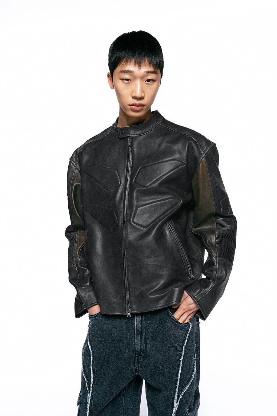 INSILENCE レザージャケット MUSINSA公式 | INSILENCE Embo bike leather jacket BLACK