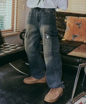 세미 와이드 카고 데님 팬츠 옐로우