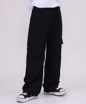 나일론 스트링 와이드 카고 팬츠 블랙