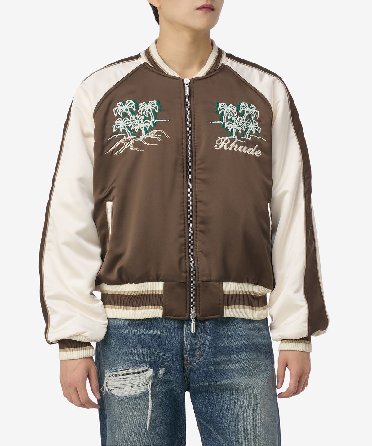 루드(RHUDE) 크레페 사틴 수베니어 재킷 - 브라운:크림 / RHPF23JA021536761676