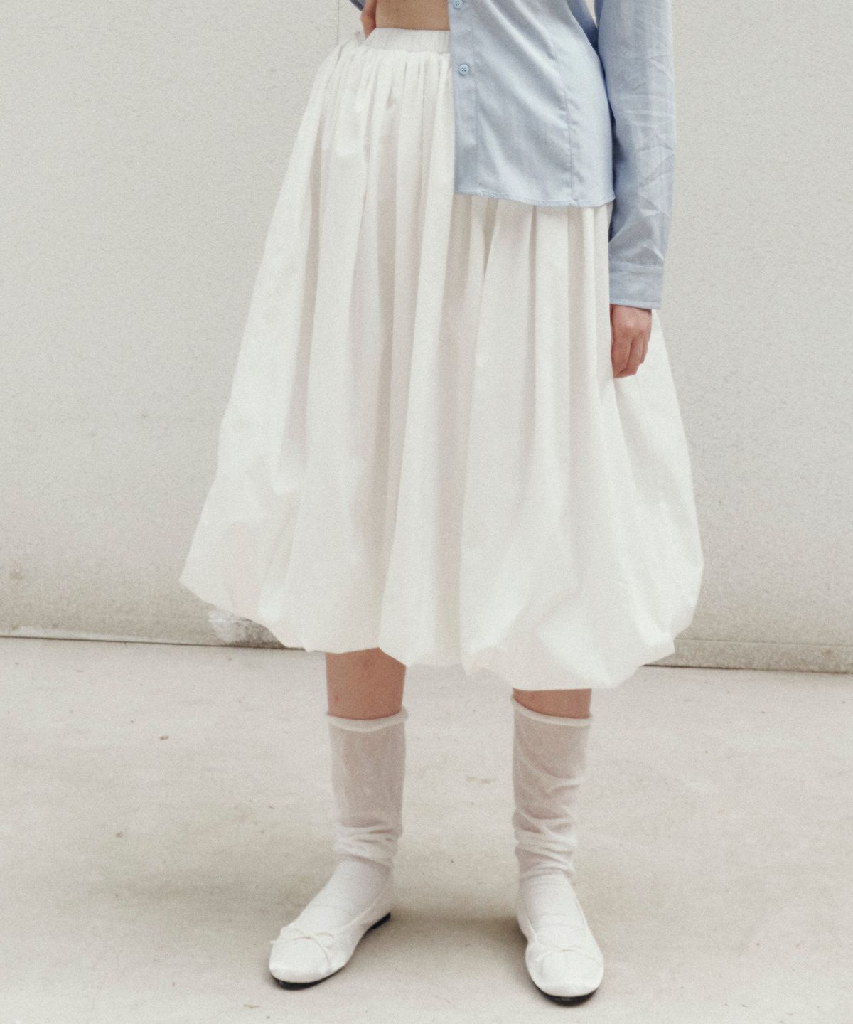 쏘이르(SO IR) BALLOON BANDING LONG SKIRT - WHITE