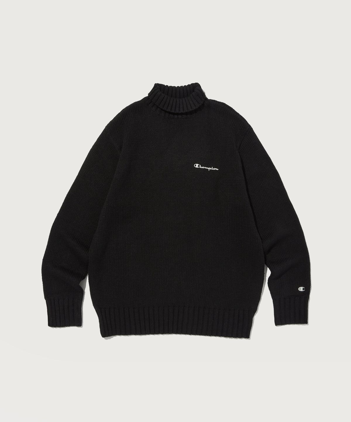 챔피온(CHAMPION) 드랍숄더 워셔블 하이넥 스웨터 Black