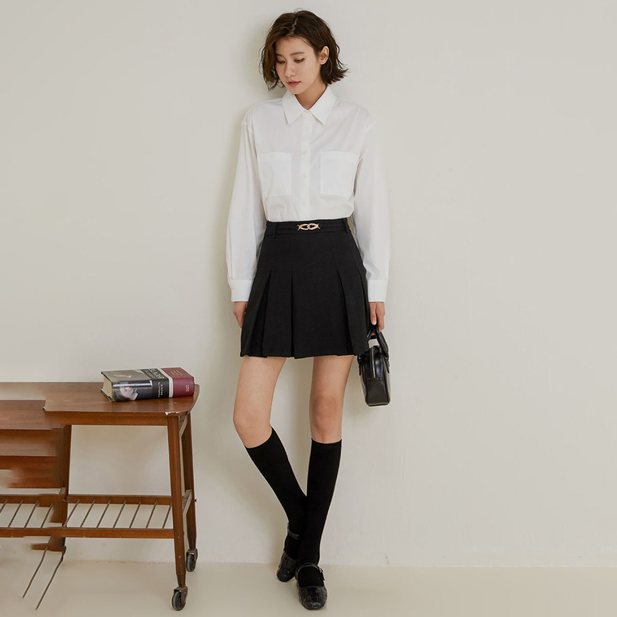 랭썬(LANGSON) LS_Fake belt pleated skirt