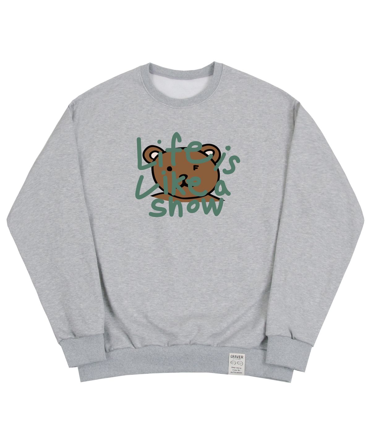 그레이버(GRAVER) [UNISEX]빅 드로잉 레터 베어 맨투맨_그레이/그린 로고
