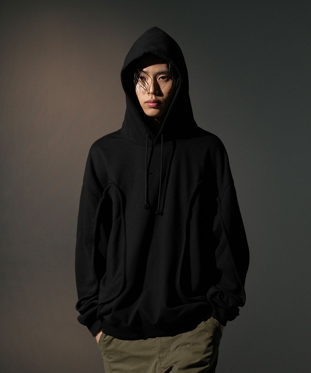 MUSINSA | GRAILZ RIPPED GEOMETRY HOODIE [BLACK]
