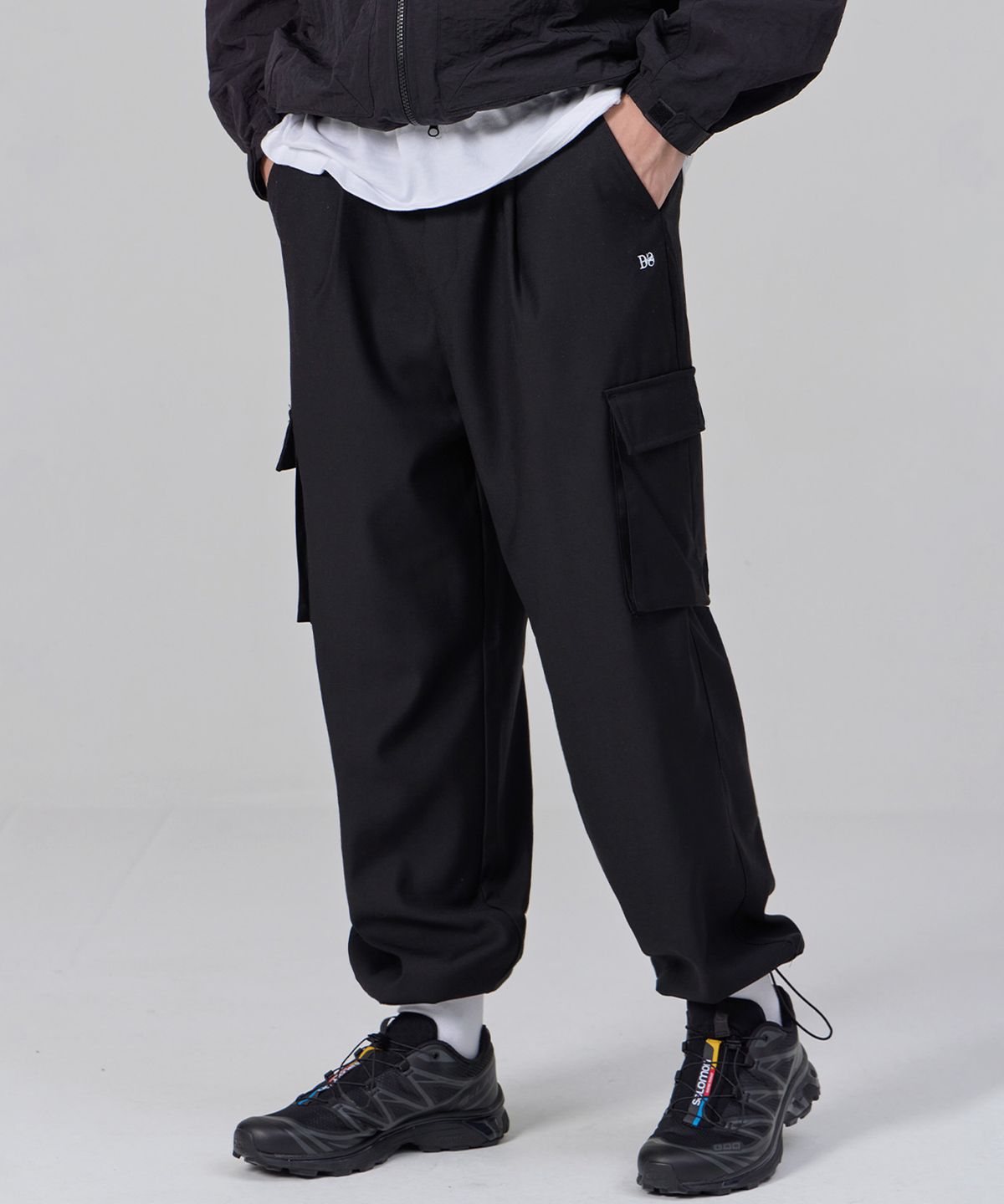 디스펑트(DYSFUNCT) Clock Wide String Cargo Jogger Slacks Pants (BLACK)