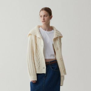 세라 케이블 울 헤비가디건-크림