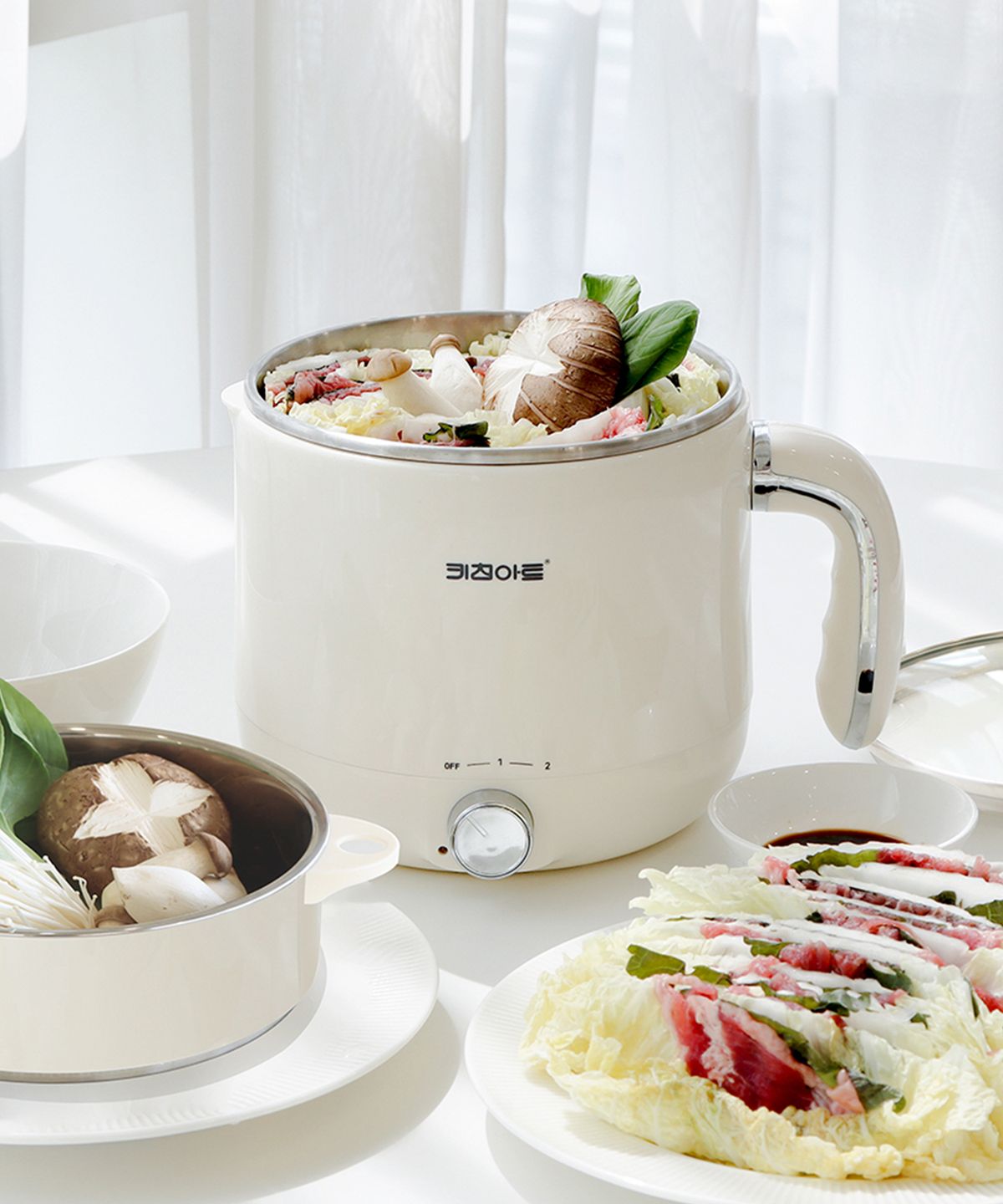 인사이디(INSIDY) 키친아트 2IN1 멀티 쿠커 휴대용 전기찜기 라면포트 1.8L KP-REX1800