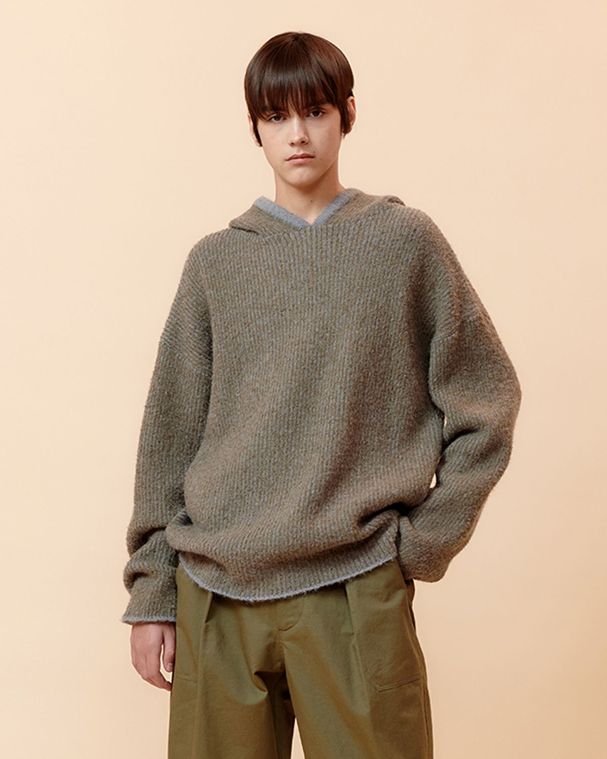 MUSINSA | NODE ARCHIVE Striped hood knit (olive khaki)