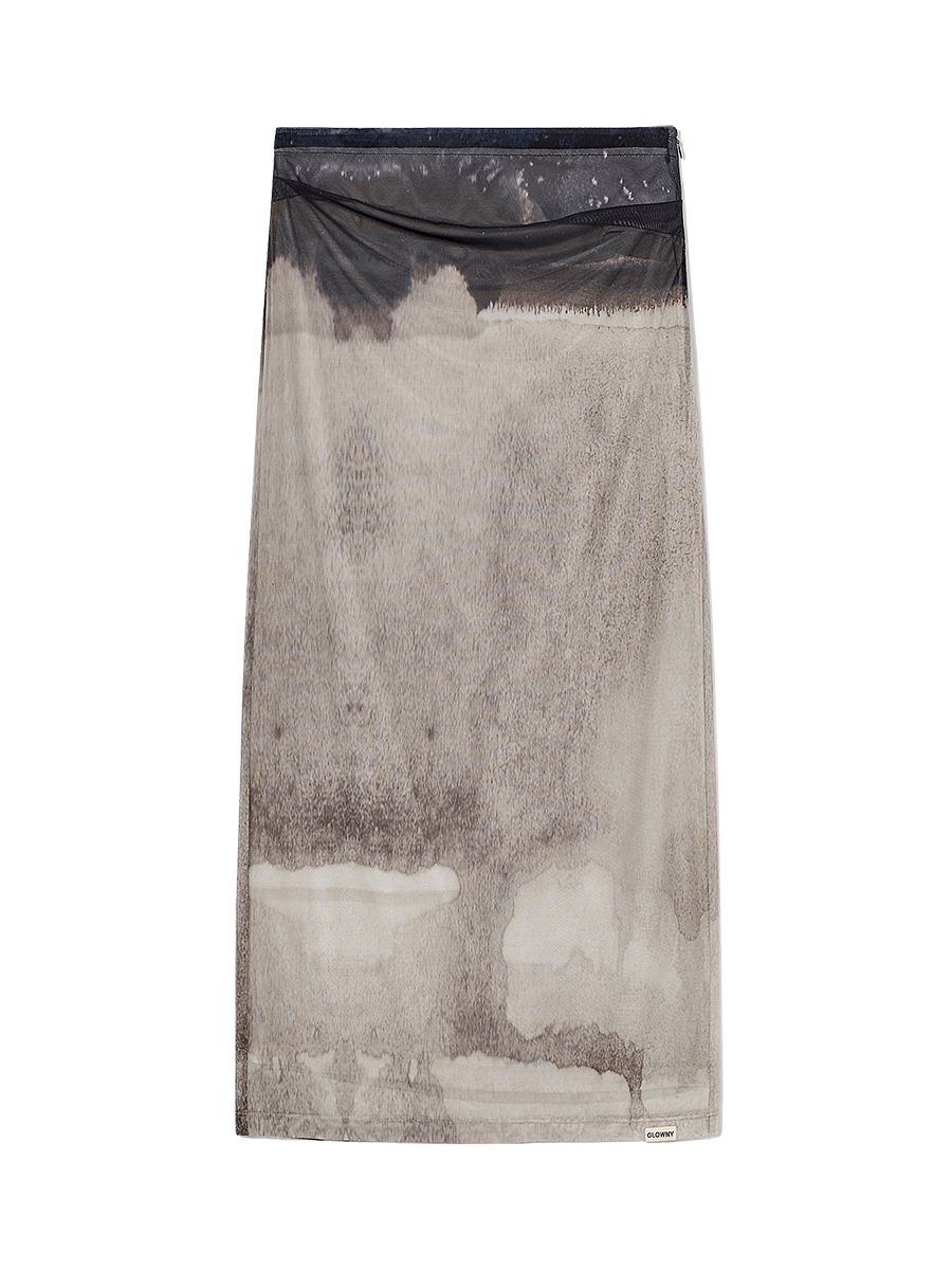 ★GLOWNY★MODA MESH GRAPHIC LONG SKIRT (AURORA)★正規品/人気 ☆2023FW新作☆glowny☆MODA MESH GRAPHIC LONG SKIRT ボトムス