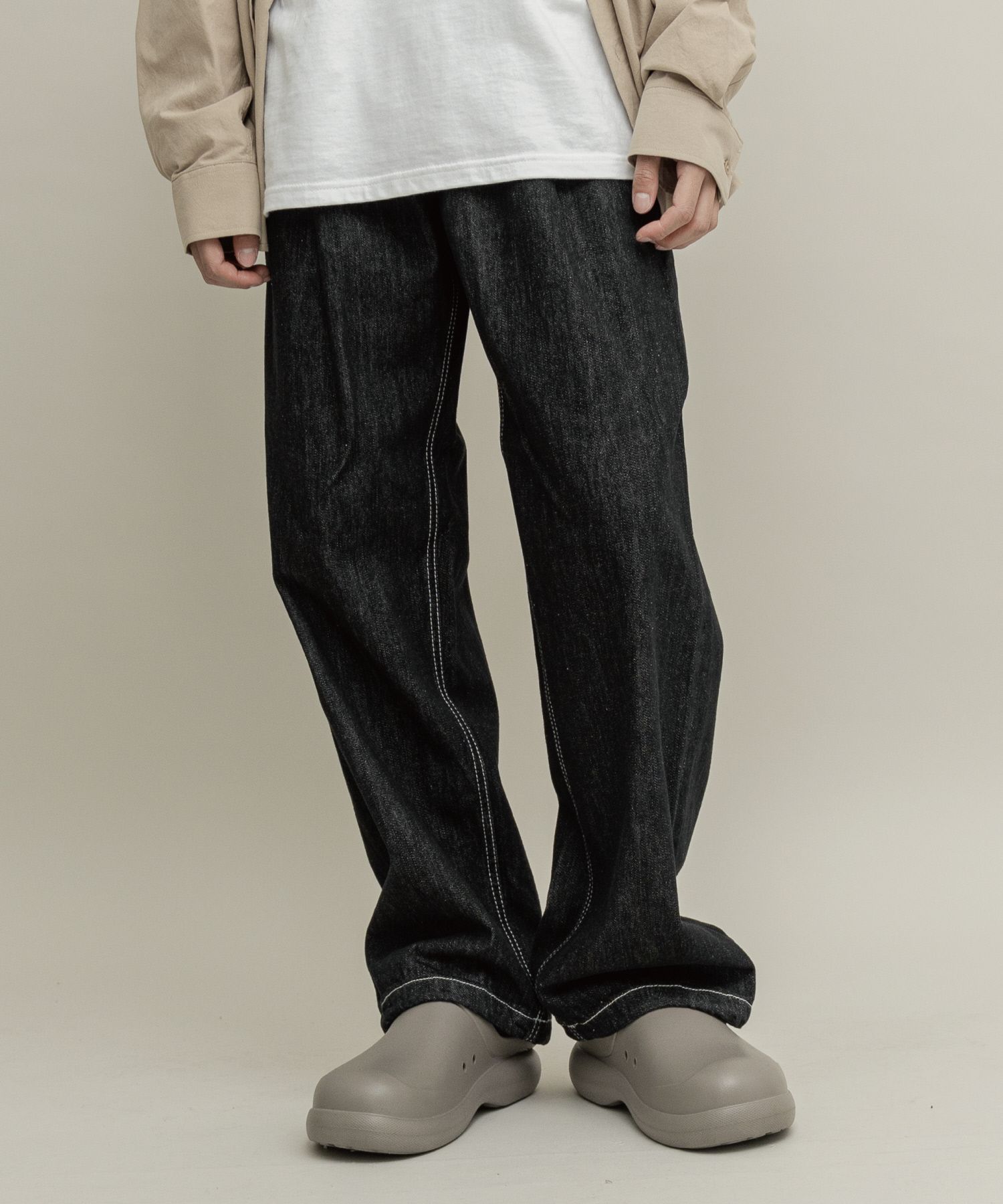 【BAON】Mimku Pintuck String Summer Raw Wide Denim Pants MUSINSA | GOLDPERCENT Pintuck non-fade raw string slab wide