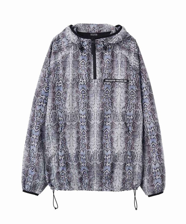 Glossy Patterned Anorak Pullover Ice Gray