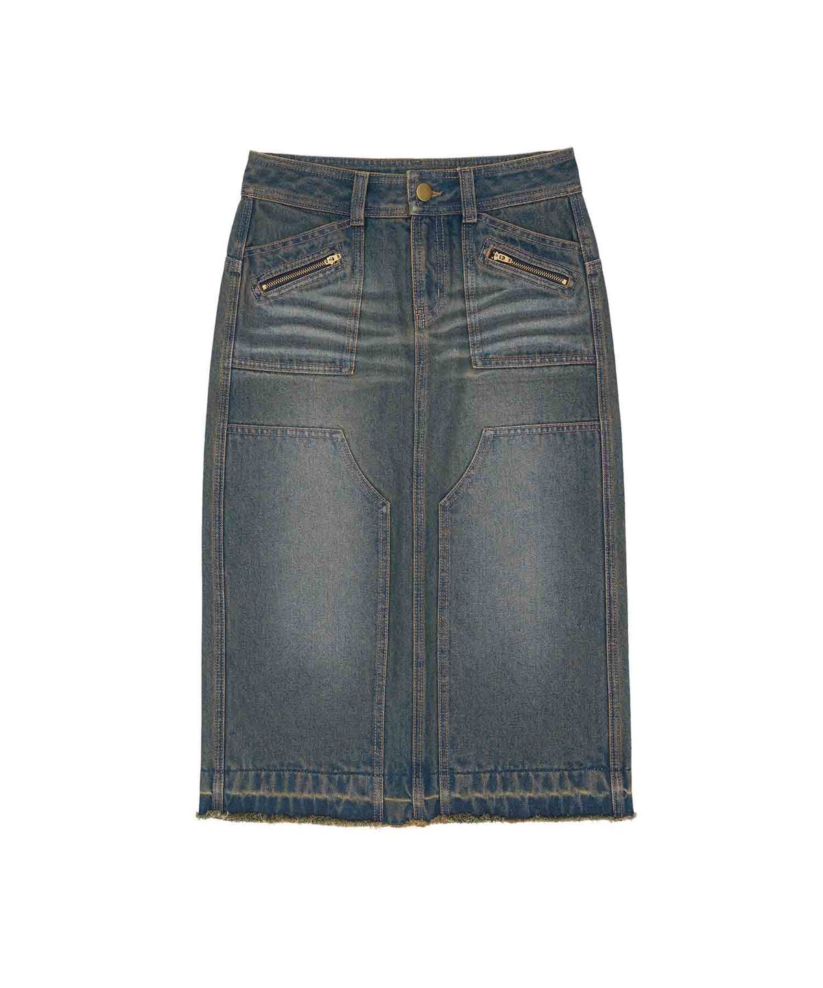 배디(BADEE) Double Knee Denim Skirt Blue