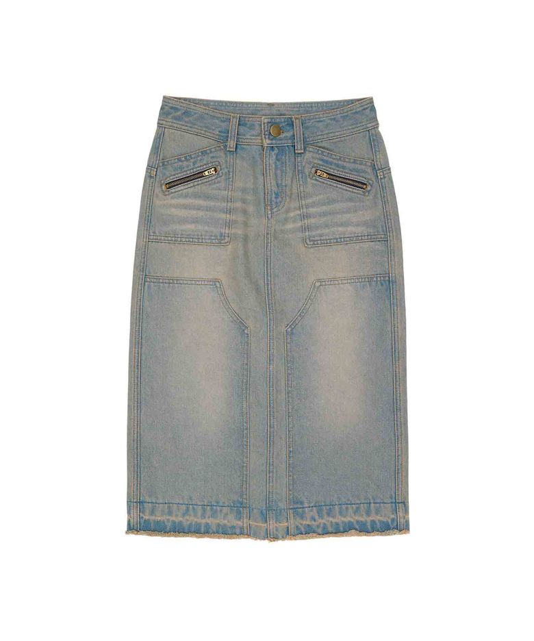 Double Knee Denim Skirt Light Blue