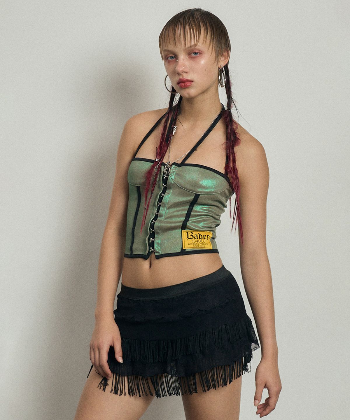배디(BADEE) Glitter Hook Bustier Green/Gold