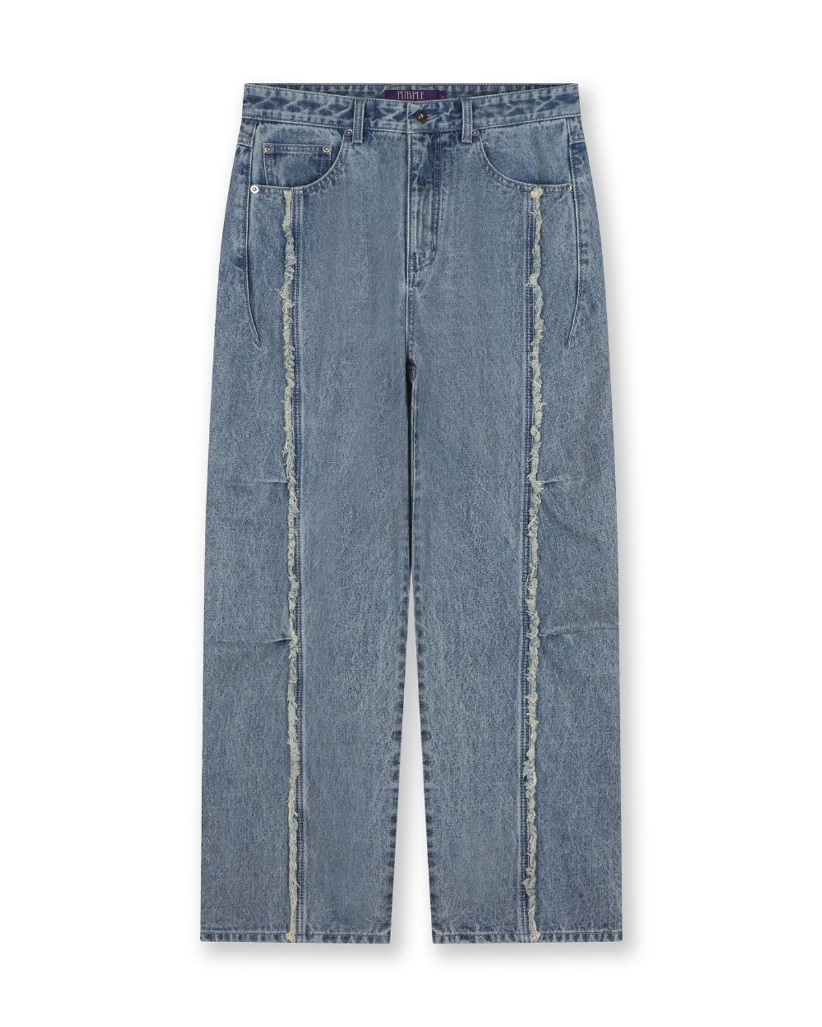 비슬로우(BESLOW) CUT OFF CURVED SEAM JEANS BLUE