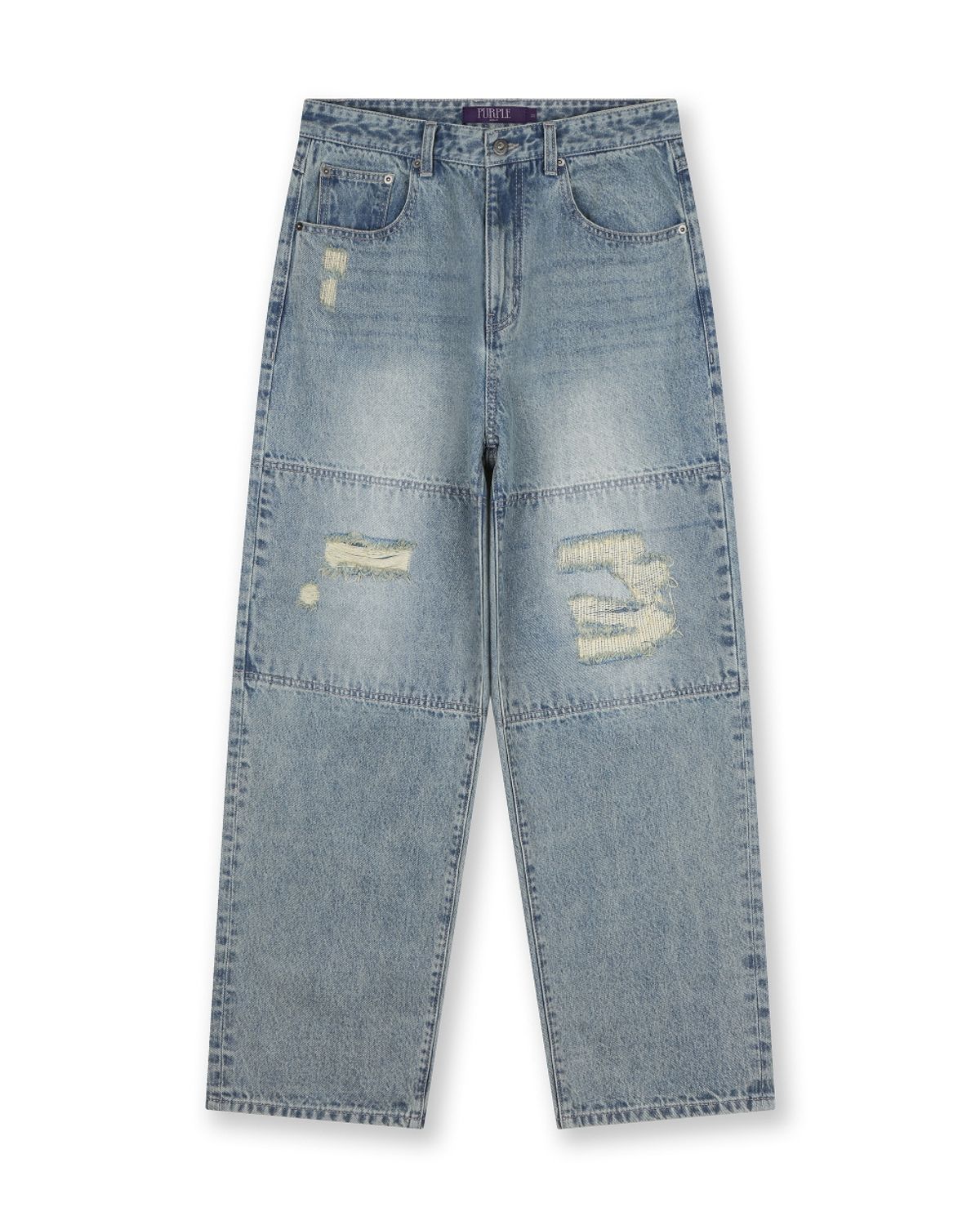 비슬로우(BESLOW) DISTRESSED DOUBLE KNEE JEANS VINTAGE BLUE