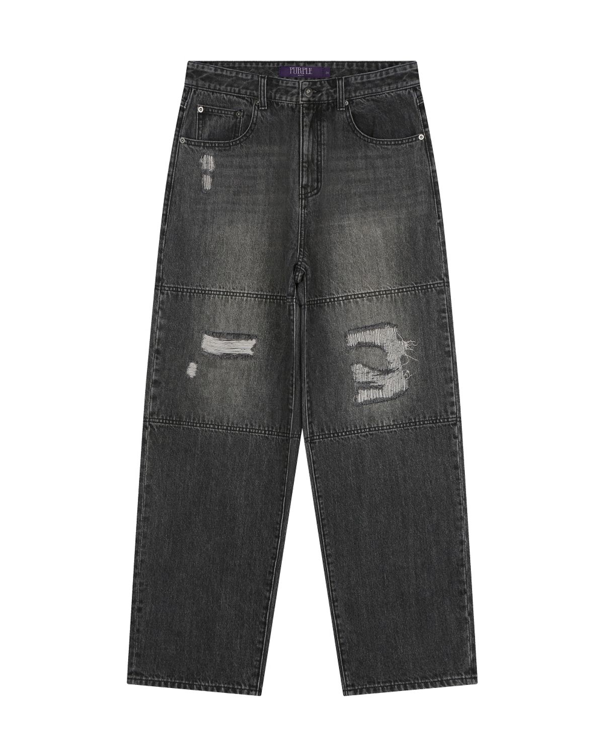 비슬로우(BESLOW) DISTRESSED DOUBLE KNEE JEANS BLACK