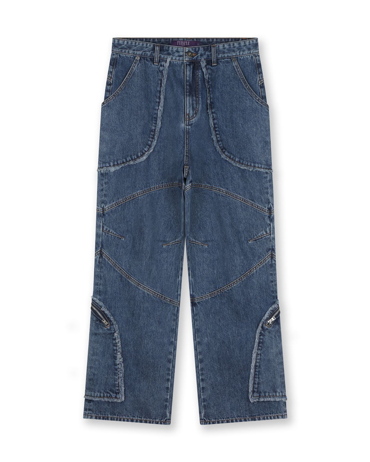 비슬로우(BESLOW) CUT OUT CURVED POCKET JEANS BLUE