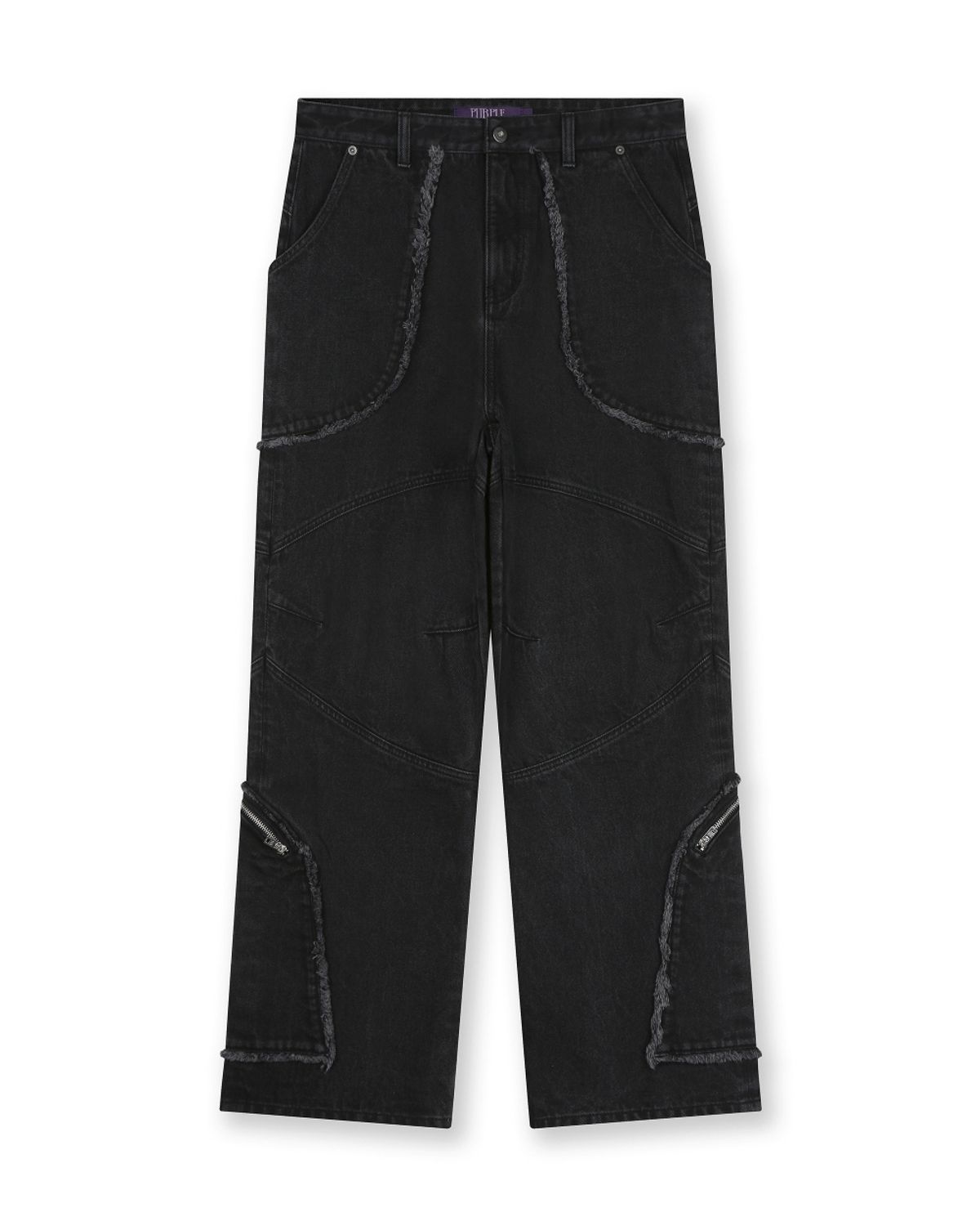 비슬로우(BESLOW) CUT OUT CURVED POCKET JEANS BLACK
