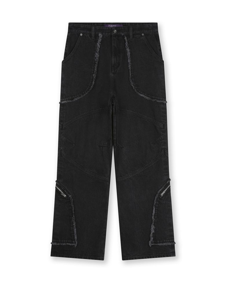 CUT OUT CURVED POCKET JEANS BLACK