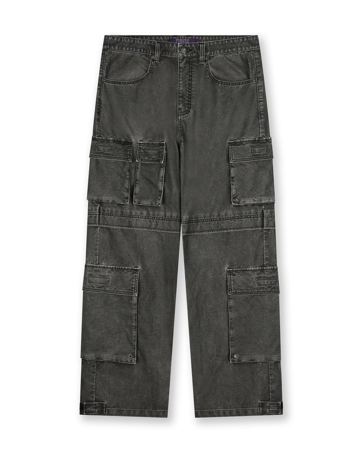 비슬로우(BESLOW) WASHED LEATHER MULTI CARGO PANTS FADE BLACK
