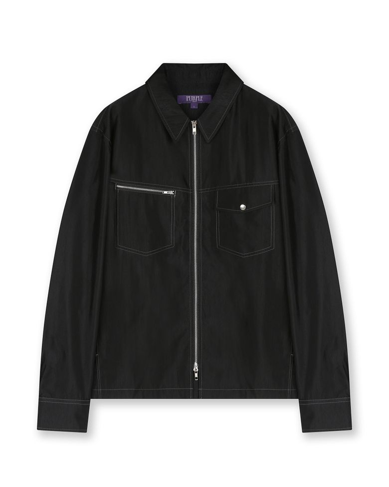 UNBALANCED POCKET ZIP-UP SHIRKET BLACK