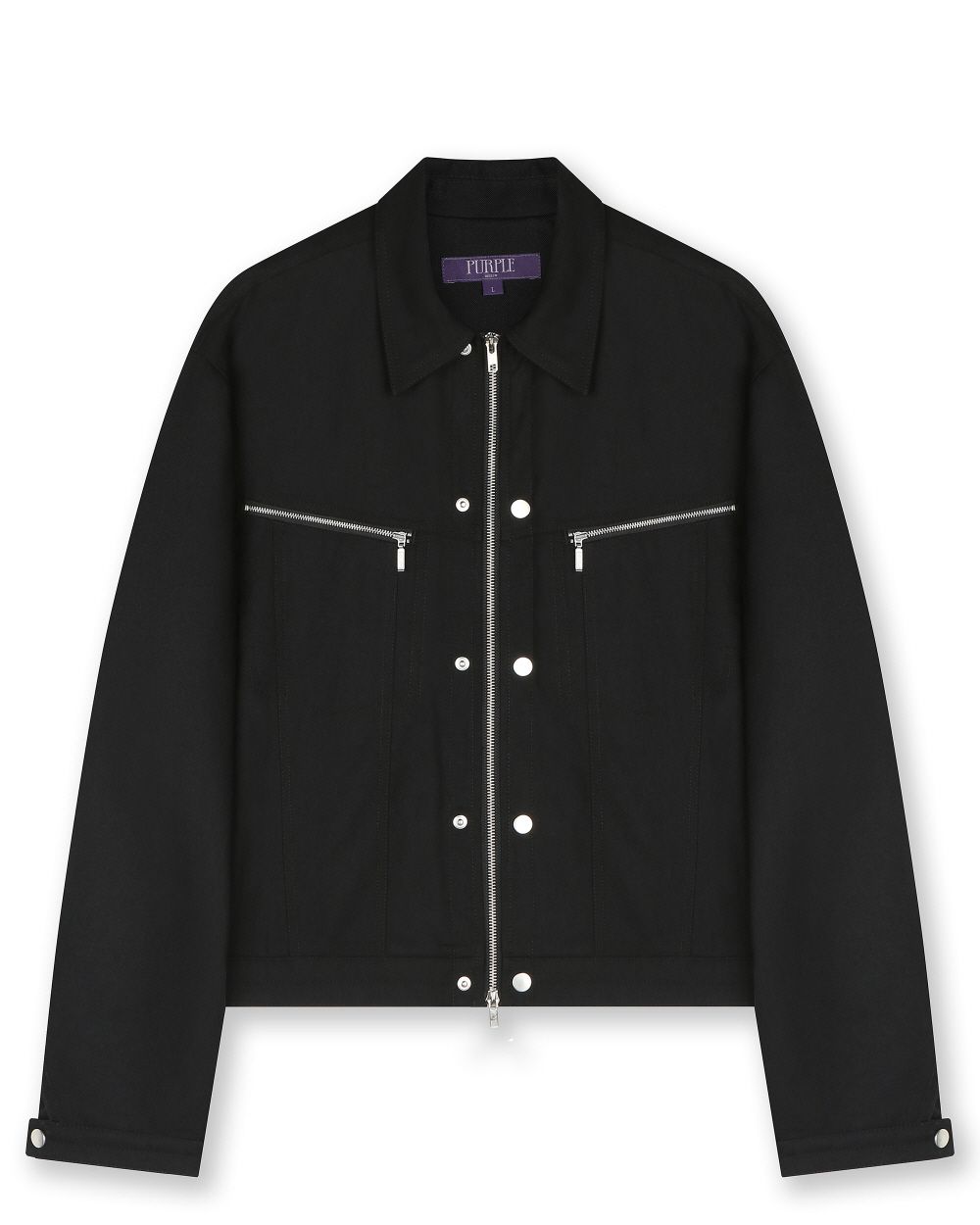 MUSINSA | BESLOW SNAP ZIP-UP SHORT TRUCKER JACKET BLACK