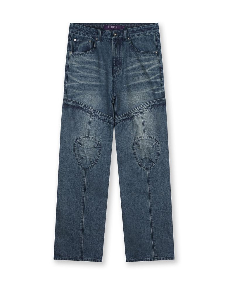 MOTOCYCLE WASHED DENIM PANTS VINTAGE BLUE