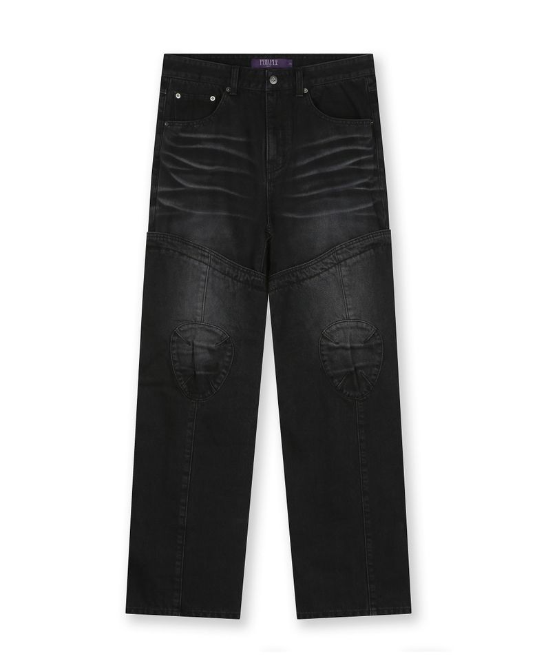 MOTOCYCLE WASHED DENIM PANTS FADE BLACK