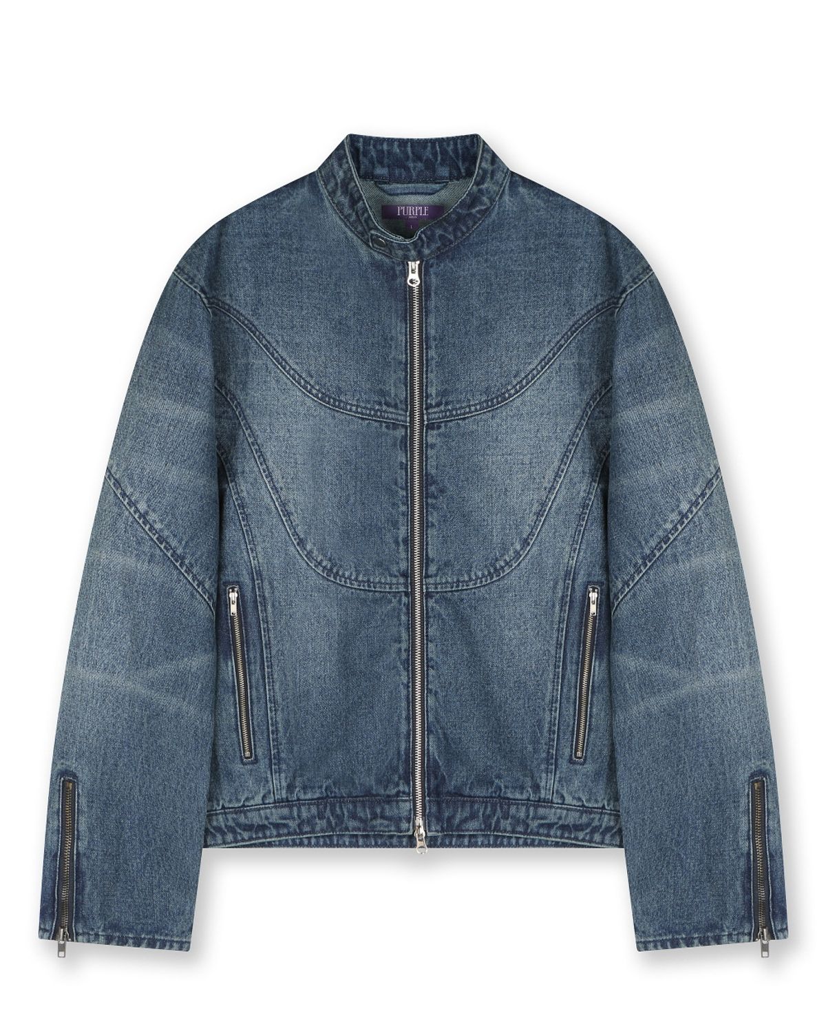 비슬로우(BESLOW) MOTOCYCLE WASHED DENIM JACKET VINTAGE BLUE