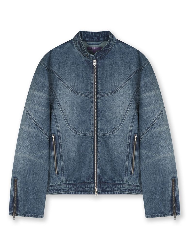 MOTOCYCLE WASHED DENIM JACKET VINTAGE BLUE