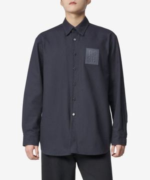 스트레이트 핏 레더 패치 데님 셔츠 - 다크 네이비 / 231M2420044