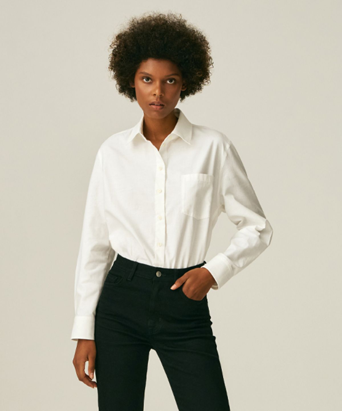 레이디 볼륨(LADY VOLUME) OXFORD CLASSIC FIT SHIRT_WHITE