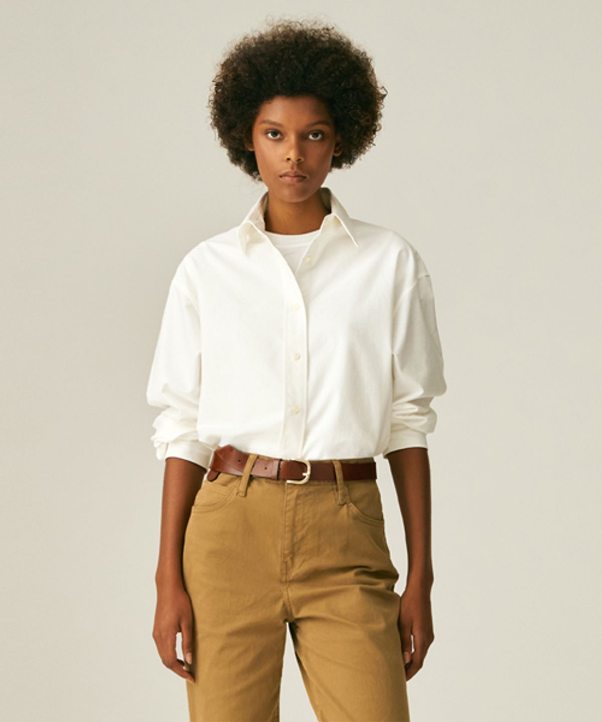 레이디 볼륨(LADY VOLUME) PLACKET POINT OXFORD SHIRT_IVORY