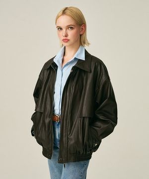 (UNISEX)9129# VINTAGE LEATHER JACKET_BROWN