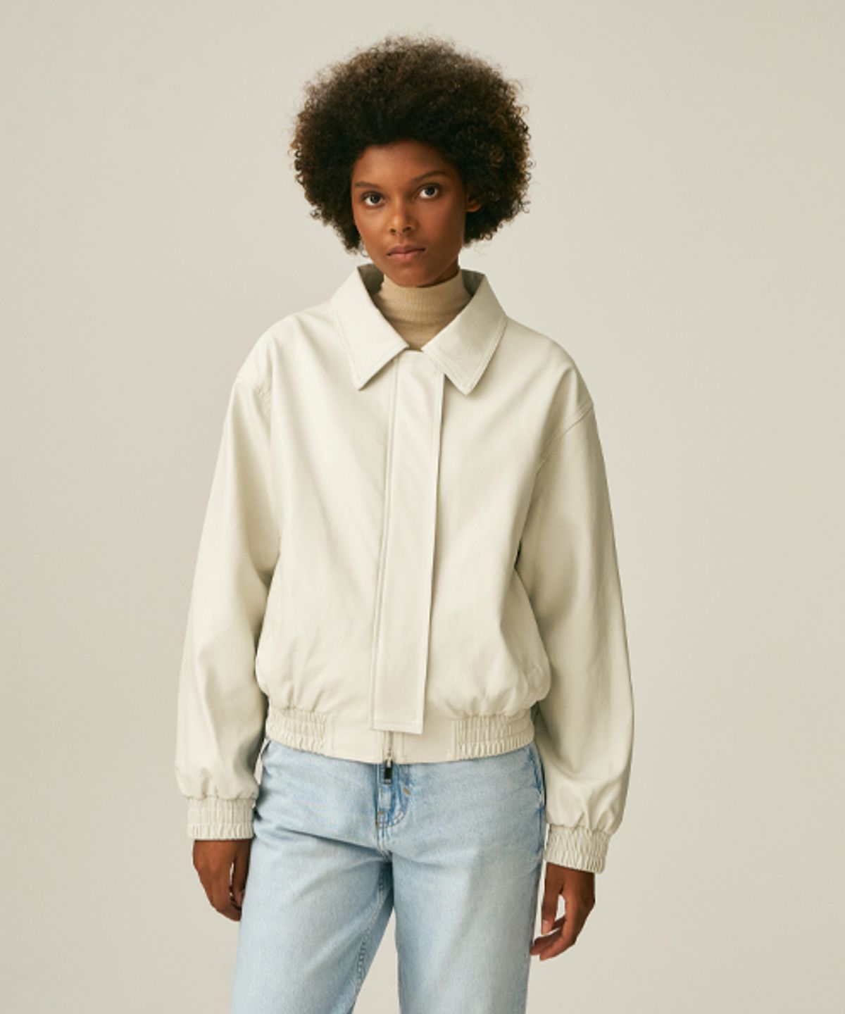 레이디 볼륨(LADY VOLUME) 9127# VINTAGE LEATHER JACKET_IVORY